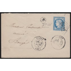 n°60B, Cérès 25c bleu, Type II, oblitéré GC 6402 CLEFS + cachet OR sur lettre