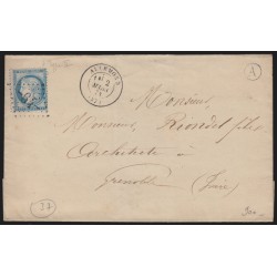 n°60B, Cérès 25c bleu, Type II, oblitéré GC 64 ALLEMOND + A cerclé, sur lettre
