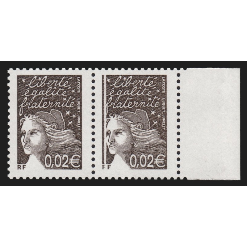 n°3444, variété "trait vertical" tenant à normal, Marianne de Luquet, neuf **