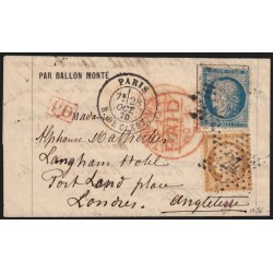 Ballon monté "Le Colonel Charras" pour Londres Angleterre - TB - Certificat