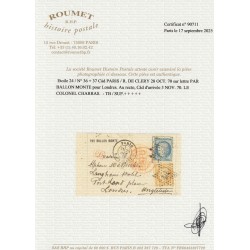 Ballon monté "Le Colonel Charras" pour Londres Angleterre - TB - Certificat
