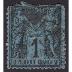 n°84, Sage 1c Bleu de Prusse, oblitéré, très défectueux, Certificat CALVES