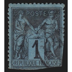 n°84, Sage 1c Bleu de Prusse, obli légère, défectueux, Certificat CALVES