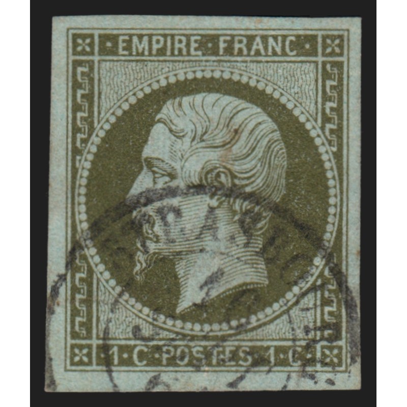 n°11, Napoléon non-dentelé 1c olive, oblitéré càd Strasbourg - TB D'ASPECT