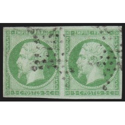 n°12a, paire, Napoléon non-dentelé 5c vert-jaune, oblitéré étoile de Paris - TB