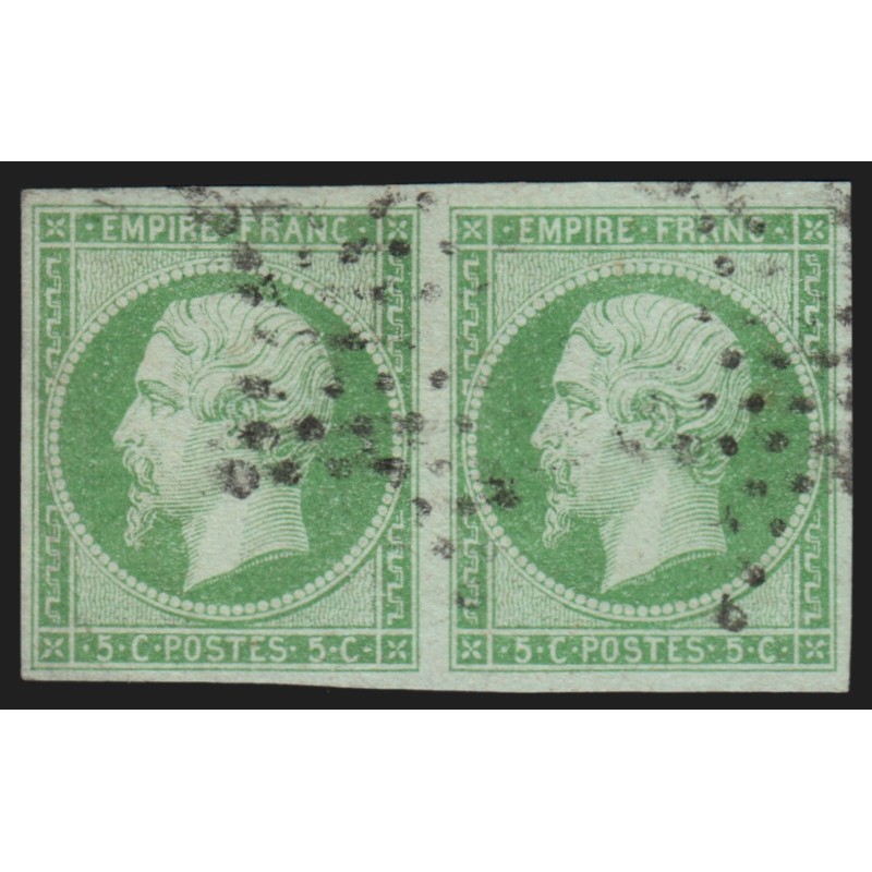 n°12a, paire, Napoléon non-dentelé 5c vert-jaune, oblitéré étoile de Paris - TB