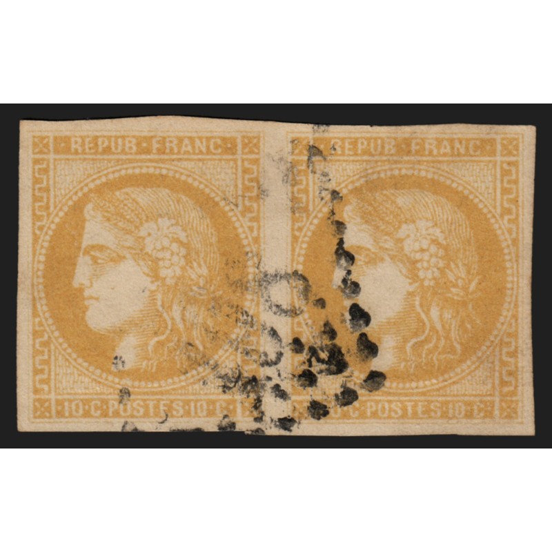n°43Ba paire, Cérès Bordeaux, 10c bistre-orangé, Rep 2, oblitéré - TB D'ASPECT n°43Ba paire, Cérès Bordeaux, 10c bistre-orangé, Rep 2, oblitéré - TB D'ASPECT