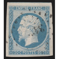 n°14Af, Napoléon non-dentelé 20c bleu-laiteux, oblitéré - SUPERBE