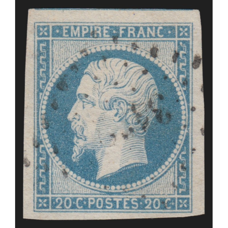 n°14Af, Napoléon non-dentelé 20c bleu-laiteux, oblitéré - SUPERBE