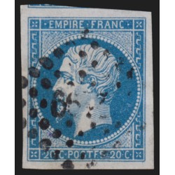 n°14Ah, variété "POSTFS", Napoléon non-dentelé 20c bleu, oblitéré - TTB