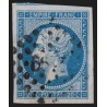 n°14Ah, variété "POSTFS", Napoléon non-dentelé 20c bleu, oblitéré - TTB