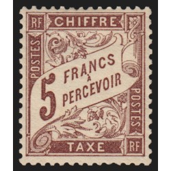 Timbres-Taxe n°27, Duval 5fr marron, 1884, neuf * signé G.BÜHLER - TB