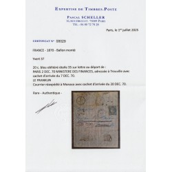 Ballon monté "Le Franklin" pour Monaco avec arrivée - TB - Certificat SCHELLER