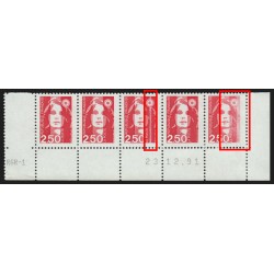 n°2715 double variété "impression défectueuse", coin daté, Marianne de Briat