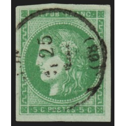 n°42B, Cérès Bordeaux 5c vert-jaune, oblitéré càd Type16, signé SCHELLER - TB