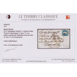 Ballon monté "Le Duquesne", Paris rue Montaigne pour Marseille - Certificat