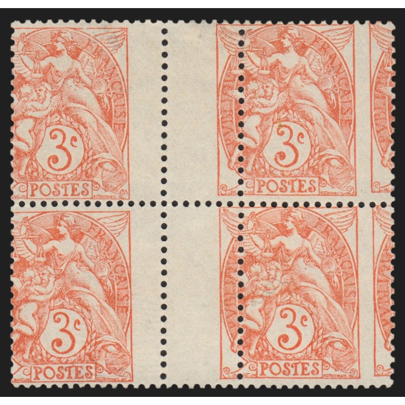 n°108k, variété "piquage à cheval", 3c orange, neufs (*) sans gomme - SUPERBE