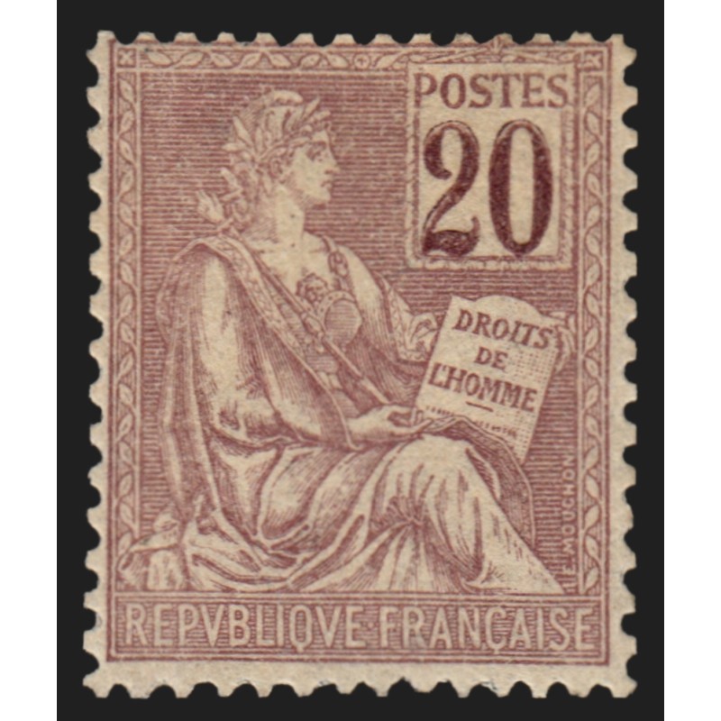 n°113, variété "chiffres très foncés", Mouchon 20c brun-lilas, neuf ** - TB n°113, variété "chiffres très foncés", Mouchon 20c brun-lilas, neuf ** - TB