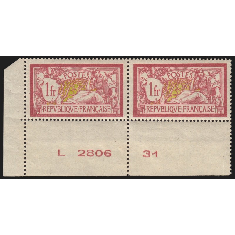 n°121, paire avec date d'impression, Merson 1fr lie-de-vin, neufs ** - TB n°121, paire avec date d'impression, Merson 1fr lie-de-vin, neufs ** - TB