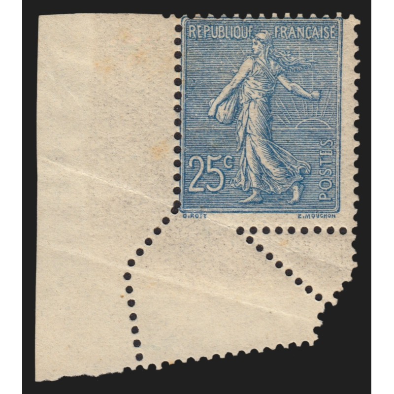 n°132, variété "piquage oblique par pliage", Semeuse lignée 25c bleu, neuf * n°132, variété "piquage oblique par pliage", Semeuse lignée 25c bleu, neuf *