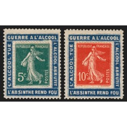 n°137/138 sur porte-timbres "Guerre à l'alcool l'absinthe rend fou" - SUPERBE
