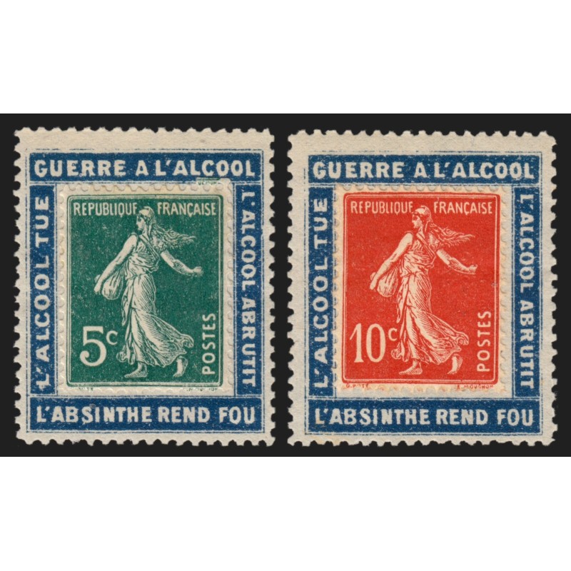 n°137/138 sur porte-timbres "Guerre à l'alcool l'absinthe rend fou" - SUPERBE n°137/138 sur porte-timbres "Guerre à l'alcool l'absinthe rend fou" - SUPERBE