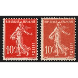 n°138c, Semeuse 10c ÉCARLATE + normal, neuf ** sans charnière - TB