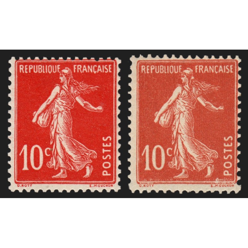 n°138c, Semeuse 10c ÉCARLATE + normal, neuf ** sans charnière - TB n°138c, Semeuse 10c ÉCARLATE + normal, neuf ** sans charnière - TB