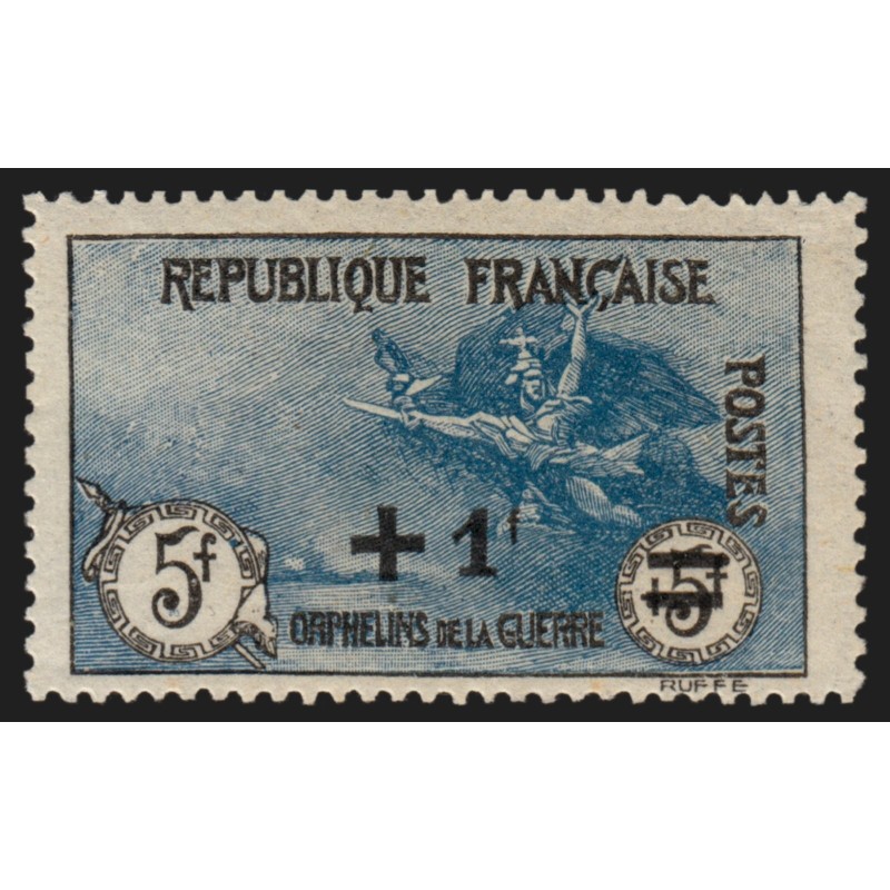 n°169, Orphelins, 1fr sur 5+5fr noir et bleu-gris, neuf ** , signé CALVES - TB
