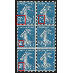 n°192, 4 variétés "surencrage-essuyage", Semeuse 30c bleu, neufs ** - TB