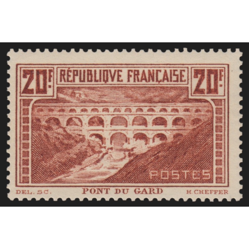 n°262A, Pont du Gard, 20f chaudron-clair, Type I, dentelé 13.5, neuf ** - TB