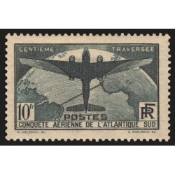 n°321, Atlantique-Sud 1936, 10fr vert-foncé, neuf * légère trace de ch. - TB