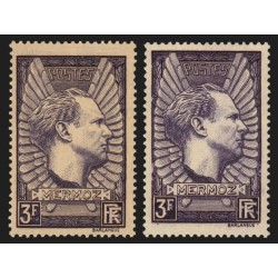 n°338b, Jean Mermoz, 3fr VIOLET-GRIS + normal, neufs ** sans charnière - TB