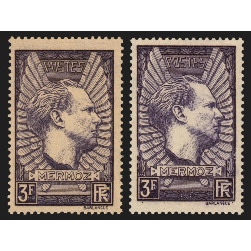 n°338b, Jean Mermoz, 3fr VIOLET-GRIS + normal, neufs ** sans charnière - TB
