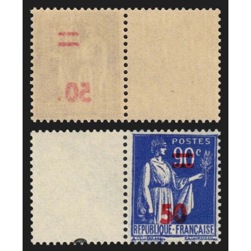 n°482, variété "surcharge recto-verso", 50 sur 90c outremer, neuf ** - SUPERBE