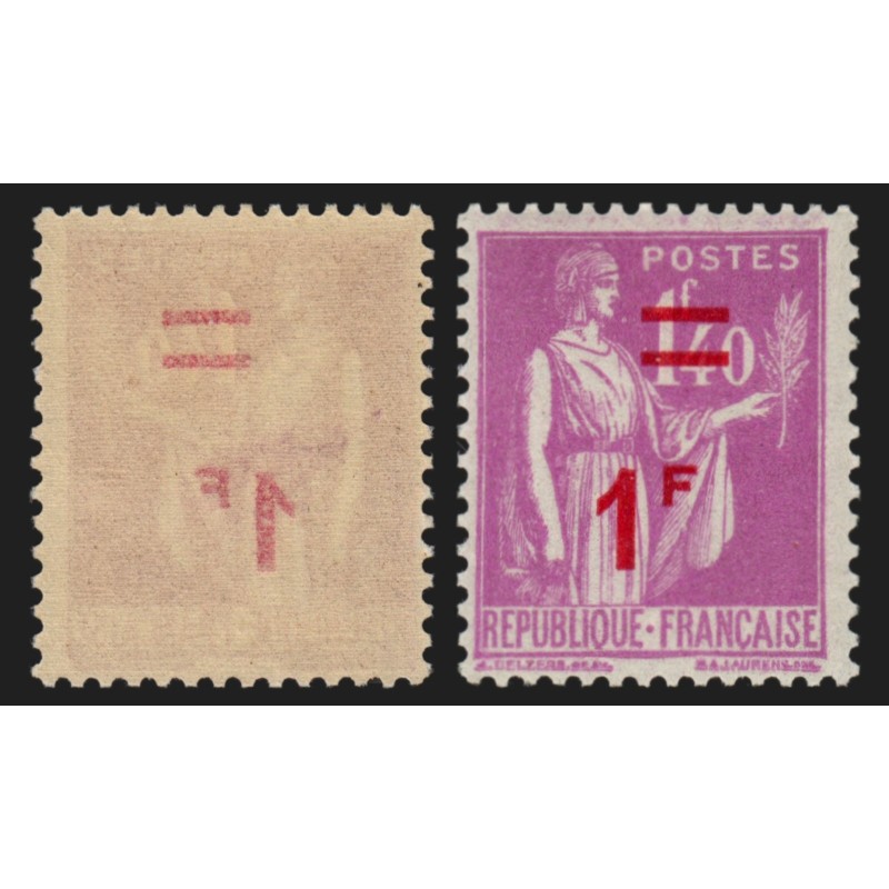 n°484, variété "surcharge recto-verso", 1fr sur 1fr40 lilas, neuf ** - SUPERBE