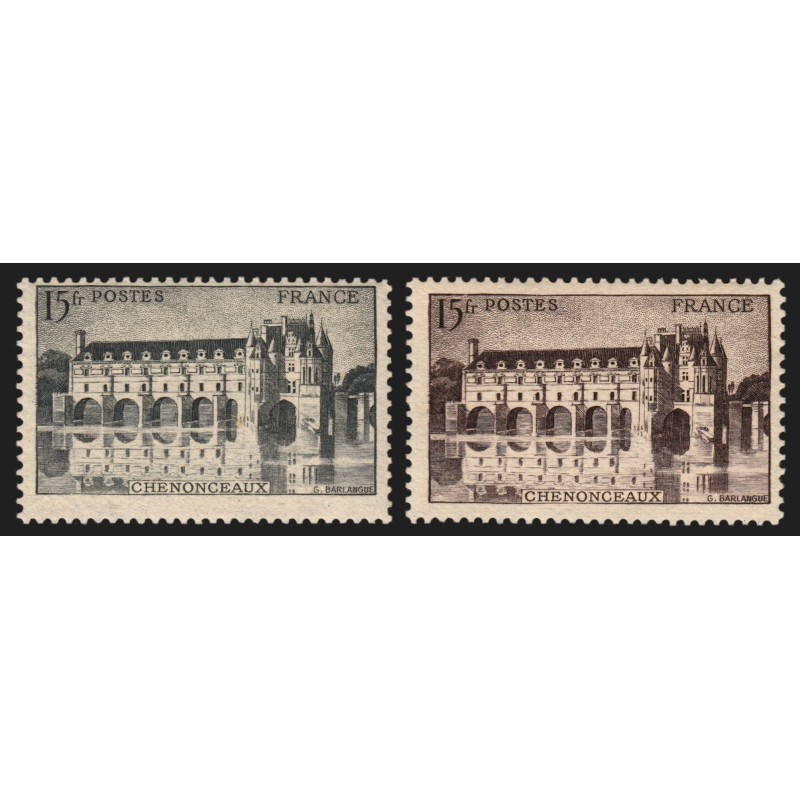 n°610c, variété "gris-noir" + normal, Chenonceaux, neufs ** signé A.BRUN - TB