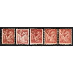 n°652, lot de 5 variétés d'impression, Iris 1fr50 rouge-brun, neufs ** SUPERBE