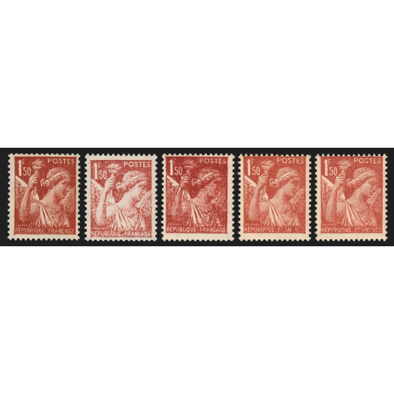 n°652, lot de 5 variétés d'impression, Iris 1fr50 rouge-brun, neufs ** SUPERBE