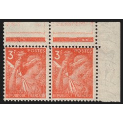 n°655a, variété "bord de feuille filigrané", Iris 3fr rouge-orange, neuf ** TB