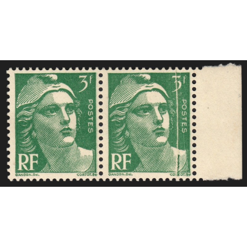 n°716A, variété "pli accordéon", Marianne de Gandon 3fr vert, neuf ** - SUPERBE