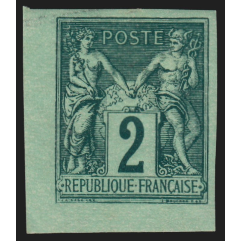 n°74a, émission Granet, non-dentelé, Sage 2c vert-foncé sur vert, neuf * - TB