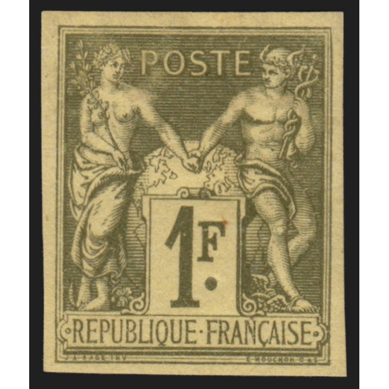 n°82b, émission Granet, non-dentelé, Sage 1fr vert-bronze, neuf * - TB