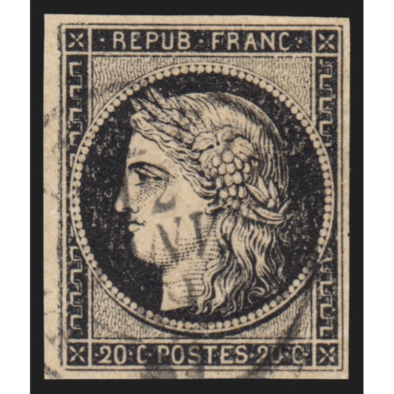 n°3a, Cérès 20c noir sur blanc, oblitéré càd du 12 Janvier 1849 - TB