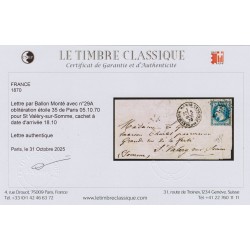 Ballon monté "L'Armand Barbès" étoile 35 Ministère des Finances - Certificat