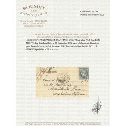 Ballon monté "Le Newton" 31/DEC./1870 pour Rouen Zone occupée - Certificat