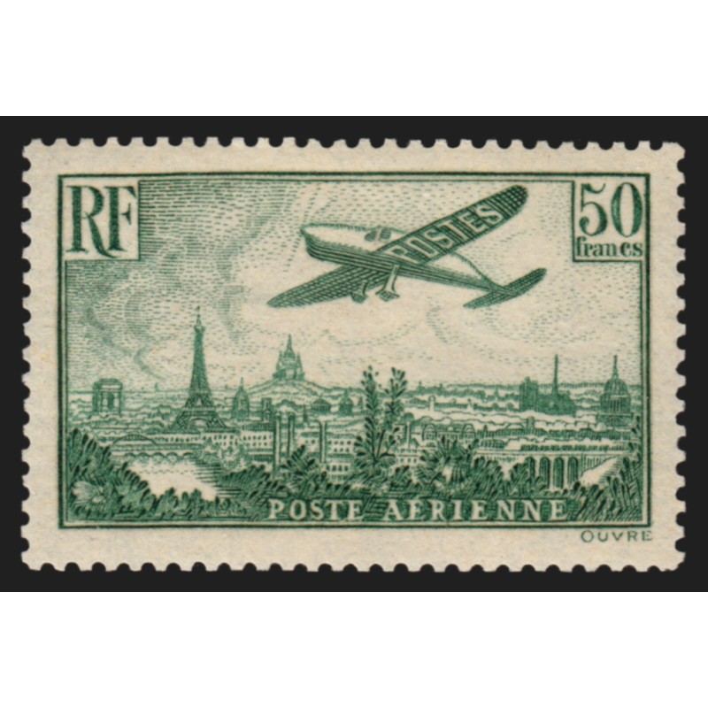 Poste Aérienne n°14b, 50fr vert-foncé, neuf * quasi ** signé CALVES - SUPERBE Poste Aérienne n°14b, 50fr vert-foncé, neuf * quasi ** signé CALVES - SUPERBE
