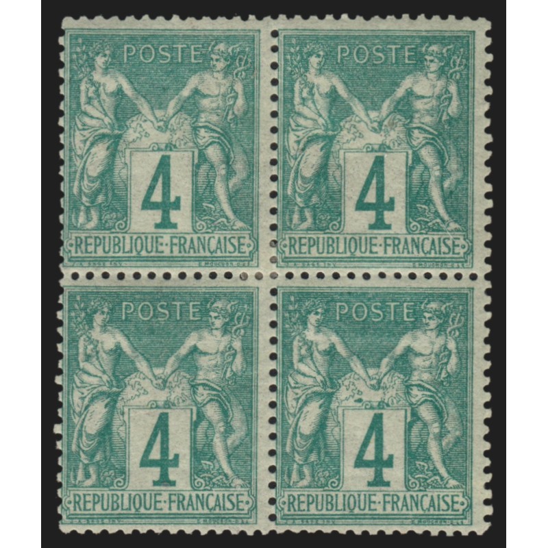 n°63, bloc de quatre, Sage 4c vert, Type I, neuf * avec charnière, signé CERES