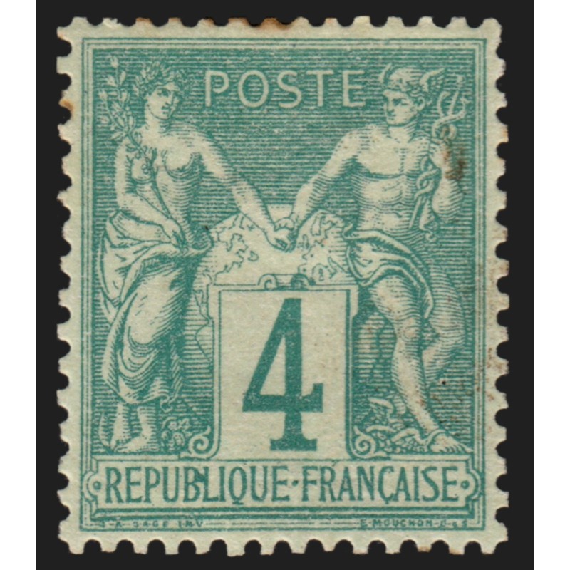 n°63, Sage 4c vert, Type I, neuf * avec charnière, rousseurs mais joli centrage