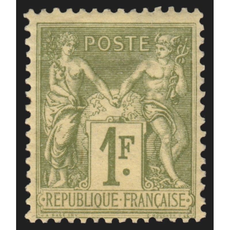 n°82, Sage 1fr. olive-clair, Type II, neuf * légère trace de charnière - TB